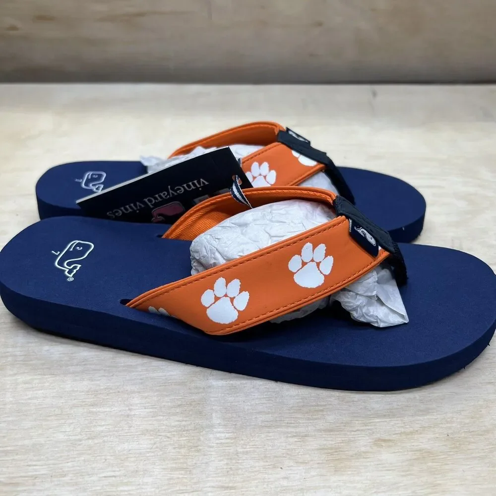 NEW sz 7 Mens Vineyard Vines Orange Clemson Tigers Flip Flops